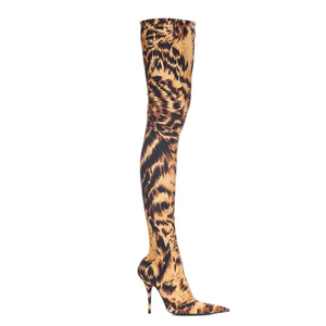 WETKISS Seksi Sivri Burun Diz Çizmeler Üzerinde Kayma <span class=keywords><strong>Stiletto</strong></span> Topuk Yüksek Streç Çizmeler Leopar Kadın Ayakkabı Kaplan Uyluk Yüksek çizmeler - Product Image 3