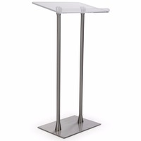 Podio de Acrílico para Muebles Comerciales con Superficie Transparente y Postes de Acero Plateado