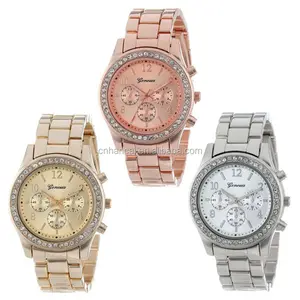 Fashion Dress Watches Women Men Faux Chronograph Quartz Plated Classic Round Crystals Watch relogio masculino Casual Clock