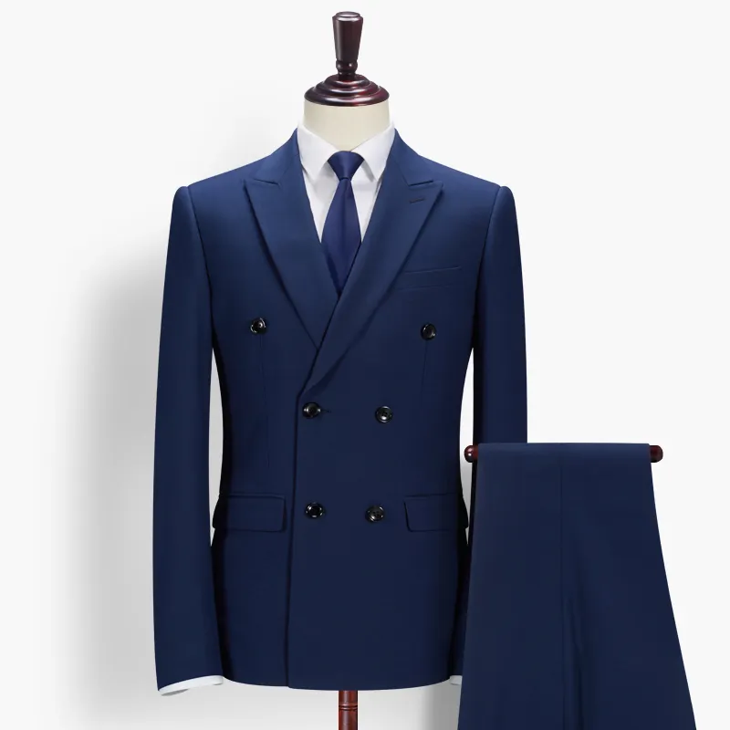 Custom Male Slim Fit Coats Formal Royal Blue Color Double Breasted Suit