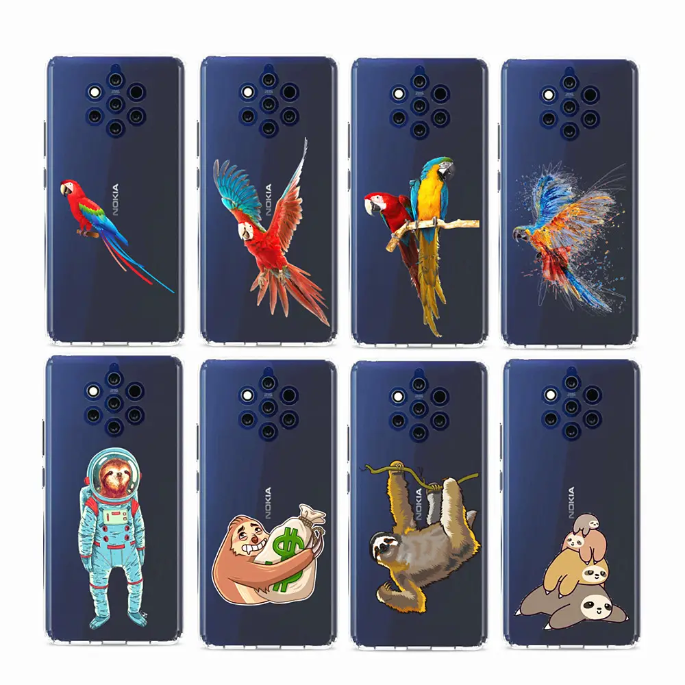 Sloth bear scarlet macaw designs Clear TPU Mobile Phone Case For Nokia 8 6.1 2.2