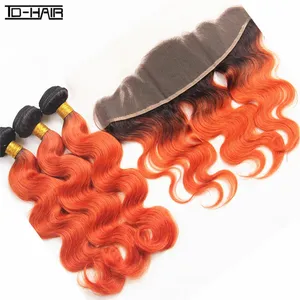 Alibaba — extensions de cheveux brésiliens naturels, couleur orange, deux tons, tissage, bon marché, vente en gros