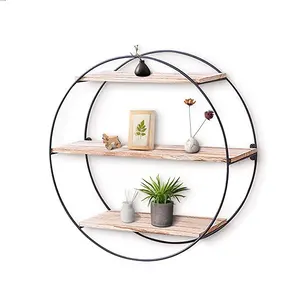 New Product High Quality Luxury Metal Wall Hanging Shelf Simple Storage Rack 3-Tier Geometric Diamond Wall Decor Shelf