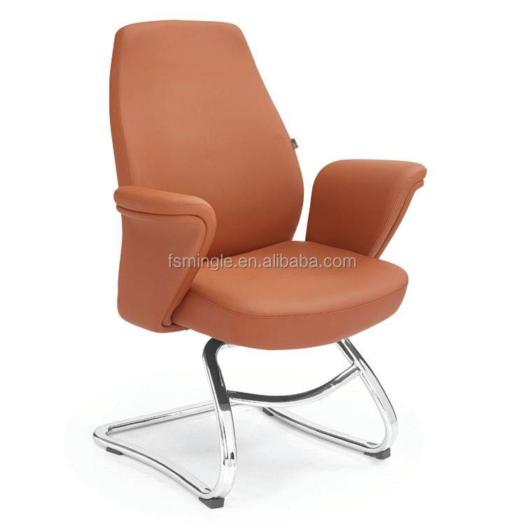 Высокое качество заводской цене кожаные офисные посетитель стул с chrome готовой стальной раме