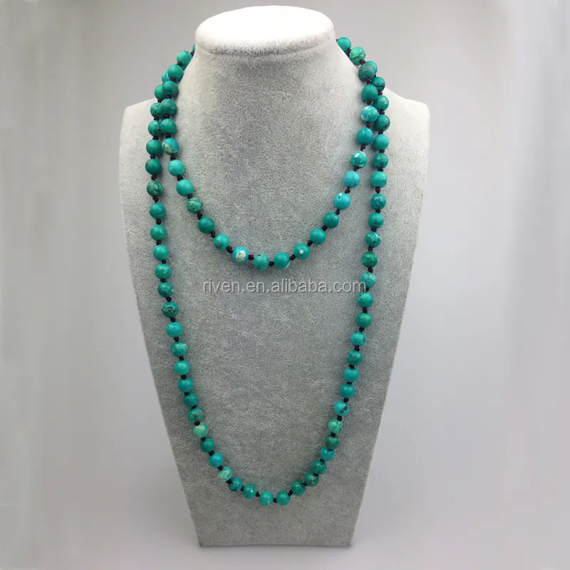 ST0005 Wholesale New Arrival High Quality 8mm Natural Turquoise Bead Making 40 Inch Long Green Stone Necklace