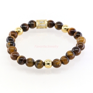 Venta caliente 18 K oro chapado micro Pace CZ Ojo <span class=keywords><strong>de</strong></span> Tigre Piedra Natural pulsera para hombres - Product Image 3