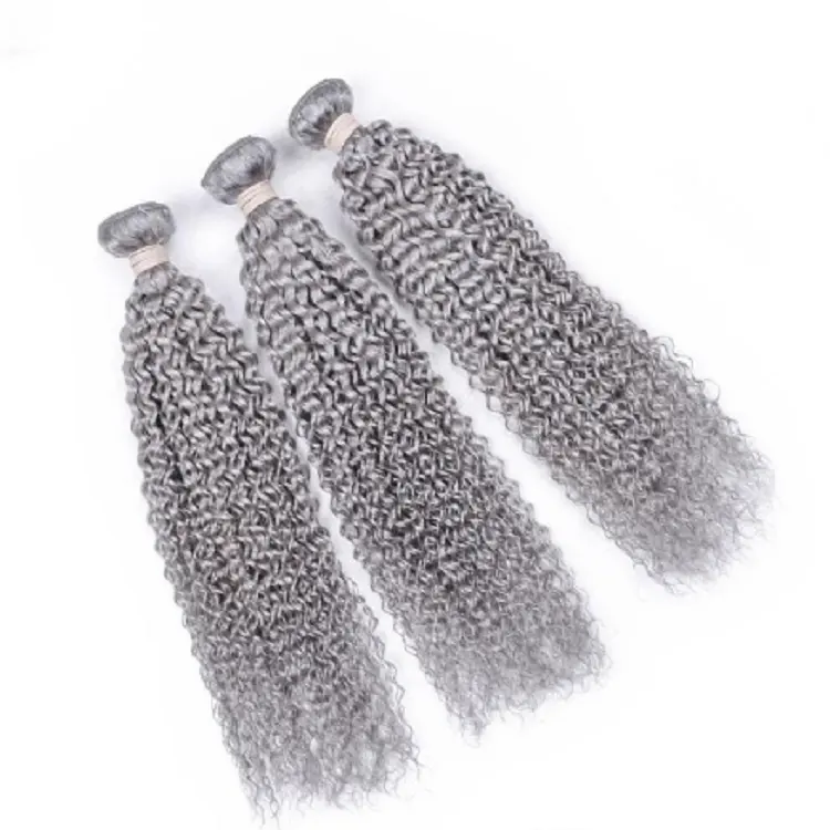 100% brazilian grey remy human hair kinky curly human hair weaving