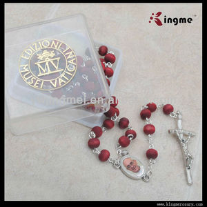 Chapelet catholique de perles parfumées en bois, boîte ronde en plastique avec autocollant Saint, 7mm - Product Image 4