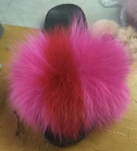 Multicolor toddler furry real fox rainbow fur slides/kids fluffy fur slides - Product Image 2