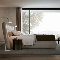 असबाबवाला सनी मंच बिस्तर फ्रेम-लकड़ी हवा का झोंका के साथ समर्थन-कोई बॉक्स वसंत की जरूरत है, नरम डबल बिस्तर