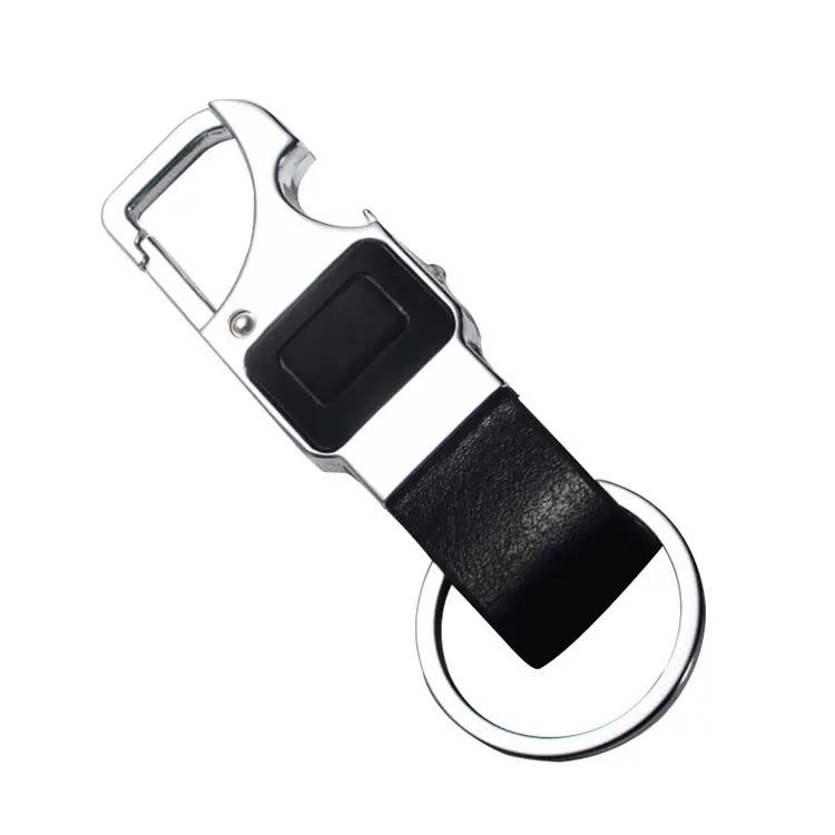 Wholesale Men or Womens LED Flashlight Leather Car Key Chain with Metal Rings