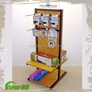 Commercial Rolling Display Rack <b>Wooden</b> & Metal with Hook & Shelves for Display racks for clothing <b>slat</b> wall display - Product Image 2