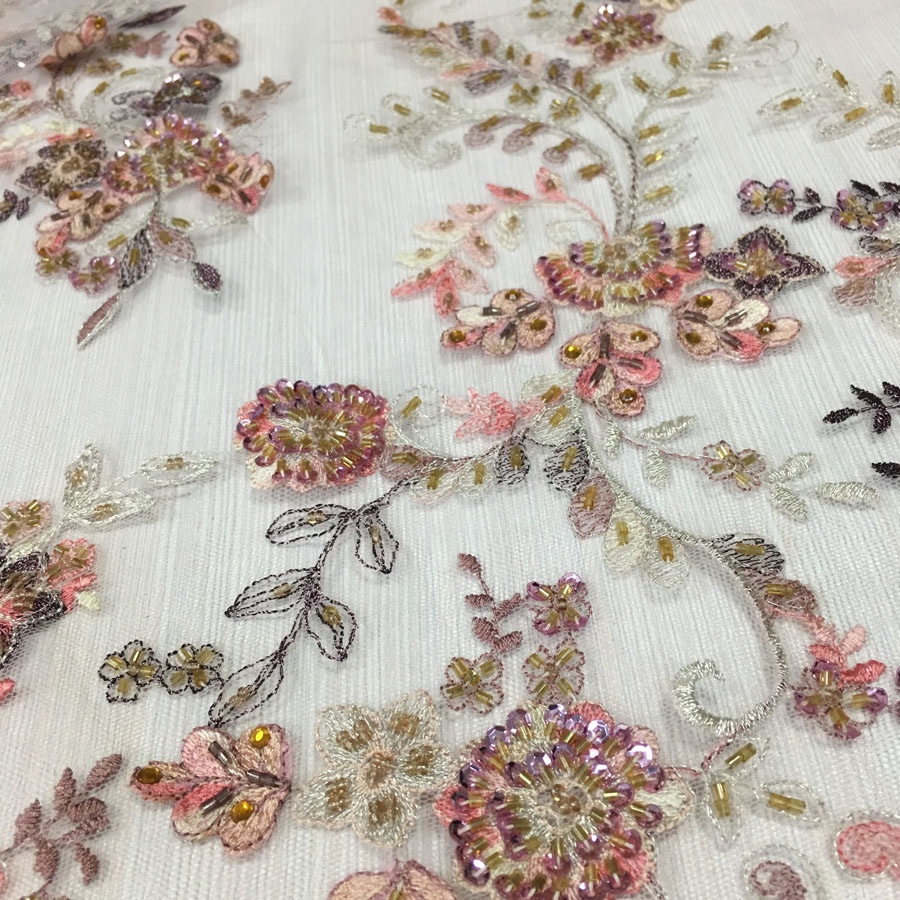 Высококачественная свадебная кружевная ткань из бисера с вышивкой на сетке, с блестками и бисером, Тюлевая кружевная ткань для вечернего платья