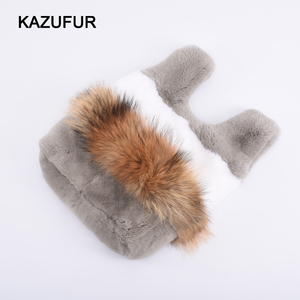 Kazufur Senhoras Real <span class=keywords><strong>Fur</strong></span> Bolsa Moda Guaxinim Coelho Listrado Saco De Pele - Product Image 1