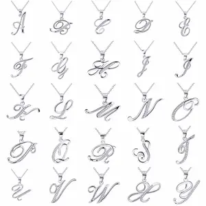 Simple Design Fashion Jewelry 925 Sterling Silver Initial Letter Alphabet A-Z Pendant Necklace
