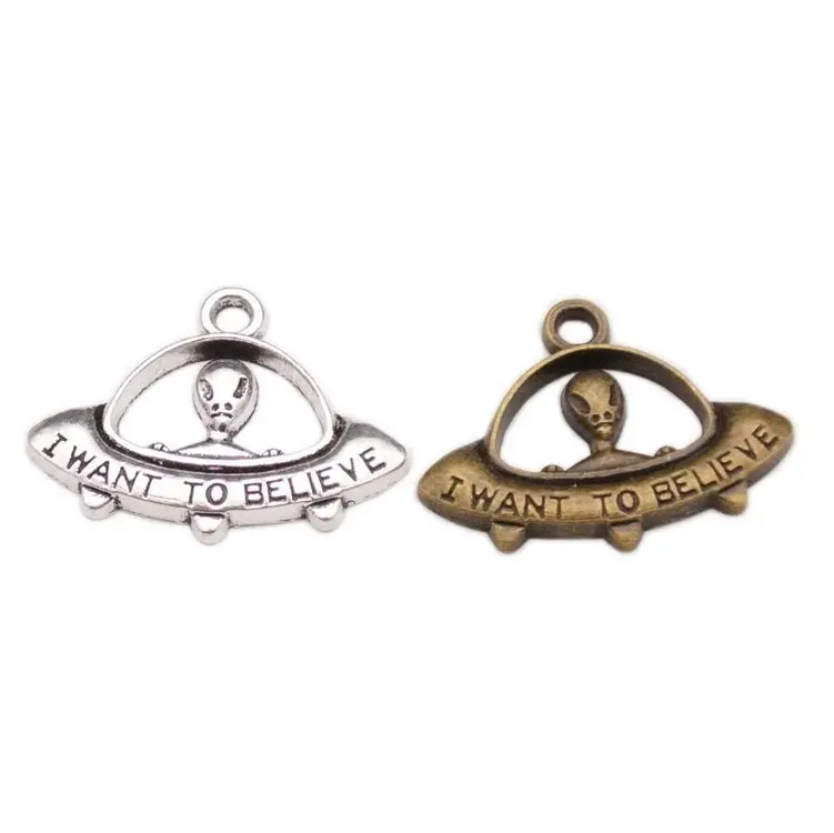 zinc alloy charms jewelry making Ufo charm i want to believe pendants DIY Supplier