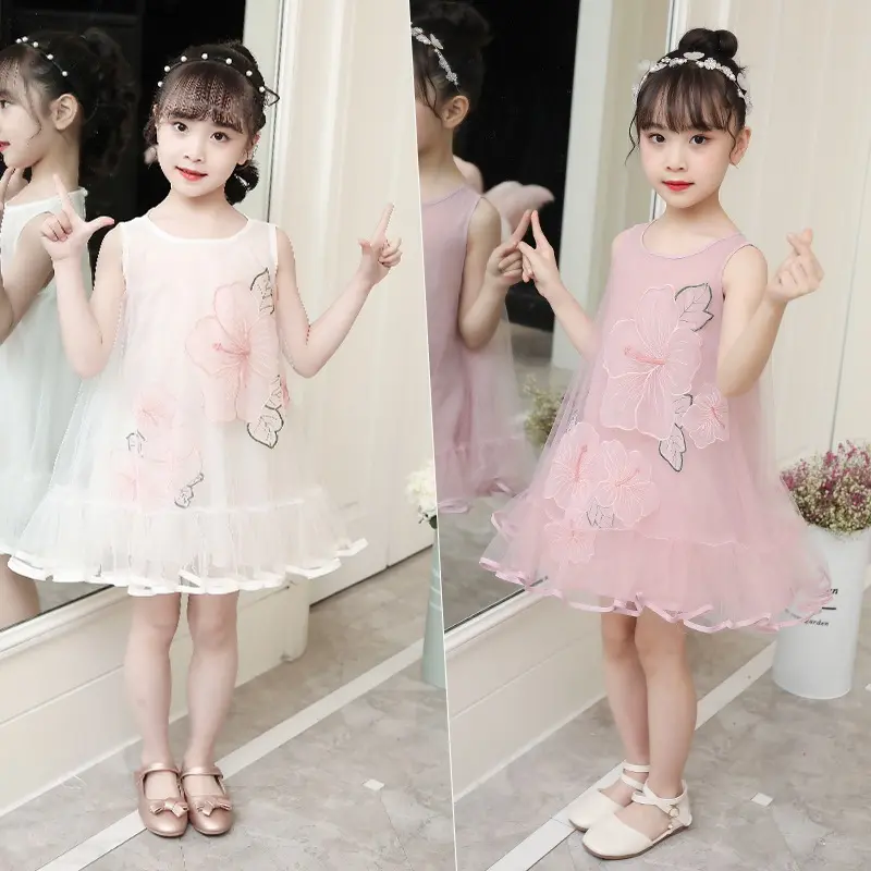 2019 dello sweety rosa fiori del ricamo della tailandia fairy dress per il bambino della ragazza della principessa