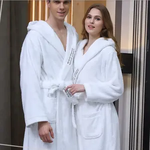 Blanc hôtel 100% coton éponge peignoir femme avec logo en gros