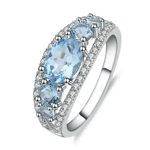 C3162 Abiding Natural Swiss Blue Topaz Gemstone Wedding Fashion Rings 925 Sterling Silver Jewelry Rings for Women
