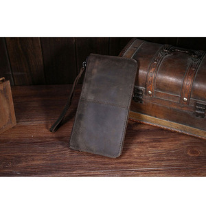 Nuova borsa pochette in pelle di cavallo pazzo retrò per uomo alla moda lungo portafoglio per cellulare - Product Image 4