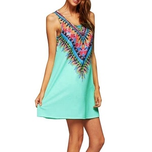 Estate India Donne di Etnia Abiti Sciolti Senza Maniche Nazionale di Stile Fiori Stampati Mini <span class=keywords><strong>Vestito</strong></span> Vintage Hippie di Boho Beachwear - Product Image 3