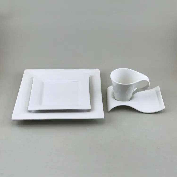 Vaisselle de ménage pour le petit-déjeuner, vaisselle écologique carrée et blanche, bon marché, pour une personne