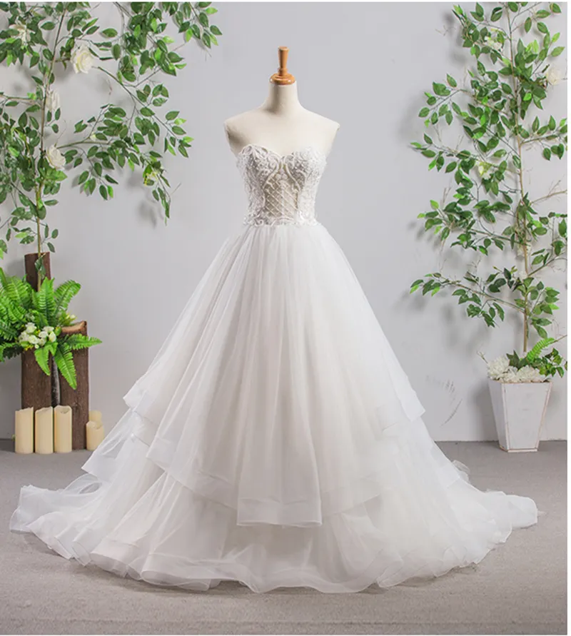 Jancember RSM66521 الأبيض مطرز الصين تصميم فساتين الزفاف ثوب جميلة الحبيب تول الدانتيل يصل الكرة ثوب زفاف