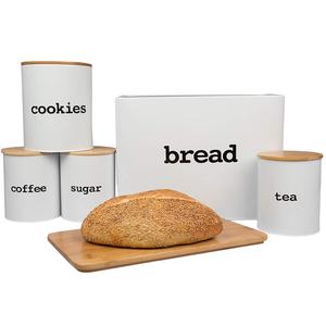 Bread Box (Extra Large) and 4 Piece Kitchen Canister Set w Bread Cutting Board lid Deluxe Food Storage Containers bread bin set