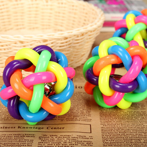 Plastic color rainbow dog chew toy with Bell cat dog toy - Product Image 1