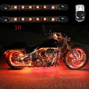 10 Buah Kit Setrip Lampu LED Sepeda Motor Mobil, Satu Warna Kustom dengan Pengendali Jarak Jauh