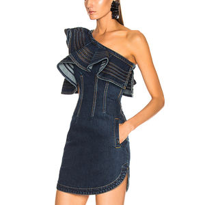 OEM unline ragazze di disegno del cotone sottile dell'increspatura del denim dei <span class=keywords><strong>jeans</strong></span> si vestono - Product Image 3