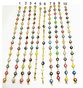 Bracciale <span class=keywords><strong>Nazar</strong></span> smaltato in acciaio inossidabile mama gioielli in oro 18 carati braccialetti con perline turche bianche fai-da-te - Product Image 4