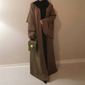 Abaya Desain Dubai Modis Baru Wanita, Abaya Mode Lengan Besar Terbuka dengan Sabuk
