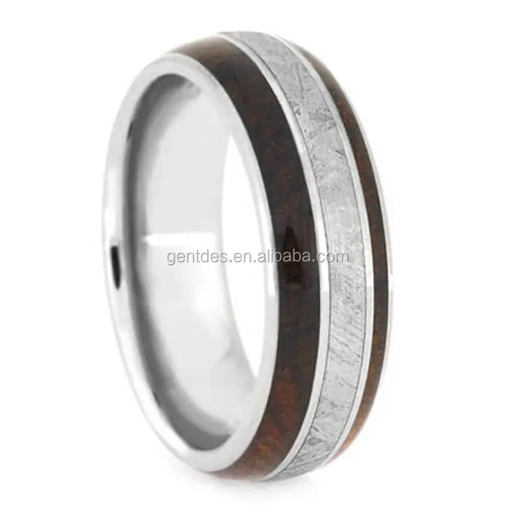 Gentdes Sieraden Rood Hout Trouwring Met Meteoriet Titanium Ring Handgemaakte Houten Sieraden Voor Mannen Vinger Ring