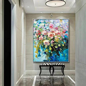 Moderne 3D Fleur Peinture À L'huile Toile Belle Conception Peint À La Main Beau Coloré <span class=keywords><strong>Couteau</strong></span> Rose pour La Décoration Intérieure - Product Image 2