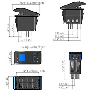 5 pin Zombie đèn Rocker chuyển DC 20A 12V-24V màu xanh LED IP68 đánh giá chu kỳ 10000 cơ khí cuộc sống - Product Image 6