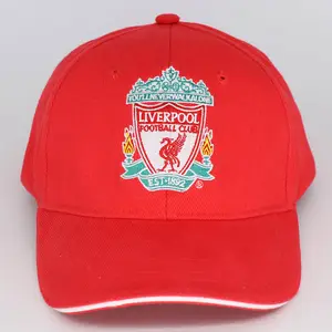 Topi Bisbol 6 Panel Bermerek Katun Bersikat Merah dengan Bordir