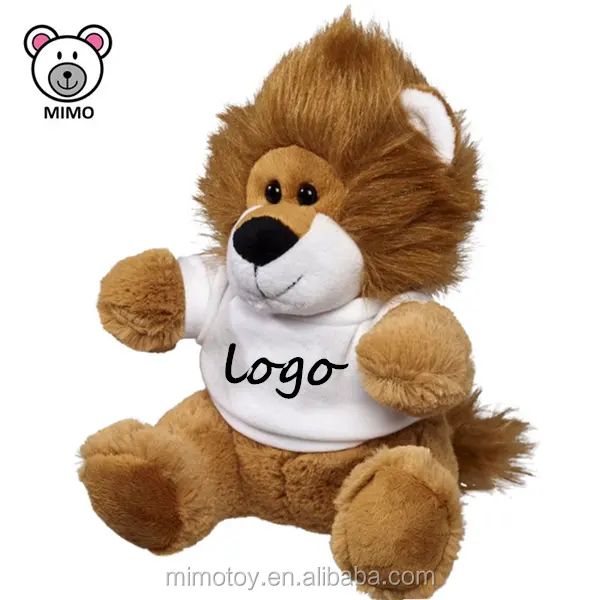 León de peluche de animales salvajes para niños, juguete de peluche de León suave con camisetas y LOGO, bajo MOQ