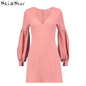 Nueva moda Pink back-zip manga larga Ladies mini <span class=keywords><strong>vestido</strong></span> profesional - Product Image 3