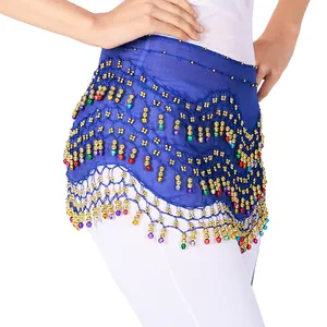 Wholesales 3 Rows Bells Decoration Belly Hip Scarf Women Wrap Mini Skirt Chiffon Bollywood Costumes Belt