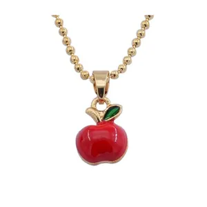 Factory Christmas Latest Fashion Gold Plated Children Christmas Metal Enamel Pendant Apple Necklace