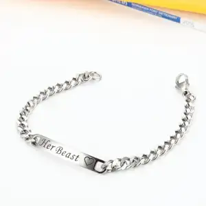 Matching Set His Beauty Her Beast Titanium Stainless Steel Couple Bracelet in a Gift Box
