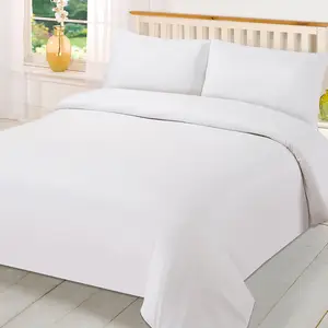 300TC 100% Cotton Hotels Plain White Duvet Cover Flat Bed Sheet Set