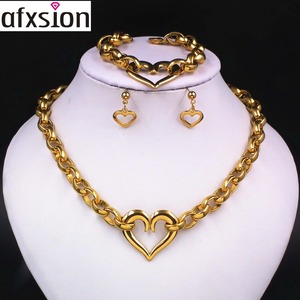 AFXSION新しいステンレス鋼ジュエリーセットチャームラブハートネックレスイヤリングブレスレット - Product Image 1