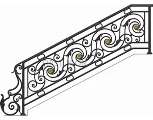 古董黑色锻铁楼梯扶手，复古铁艺室内楼梯手栏杆设计