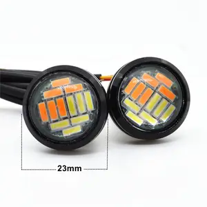 ไฟตานกอินทรีย์23มม. 4014 12 SMD Led DRL 12V,ไฟเลี้ยวสีขาวอำพันสำหรับการขับขี่เวลากลางวัน