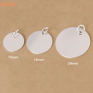 SLand Jewelry Wholesale Rhodium plated engravable 925 sterling silver stamping blanks flat round Disc Pendant for engraving