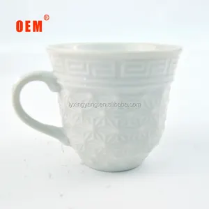 China supplier Raoping ceramic porcelain white embossed cup and saucer set