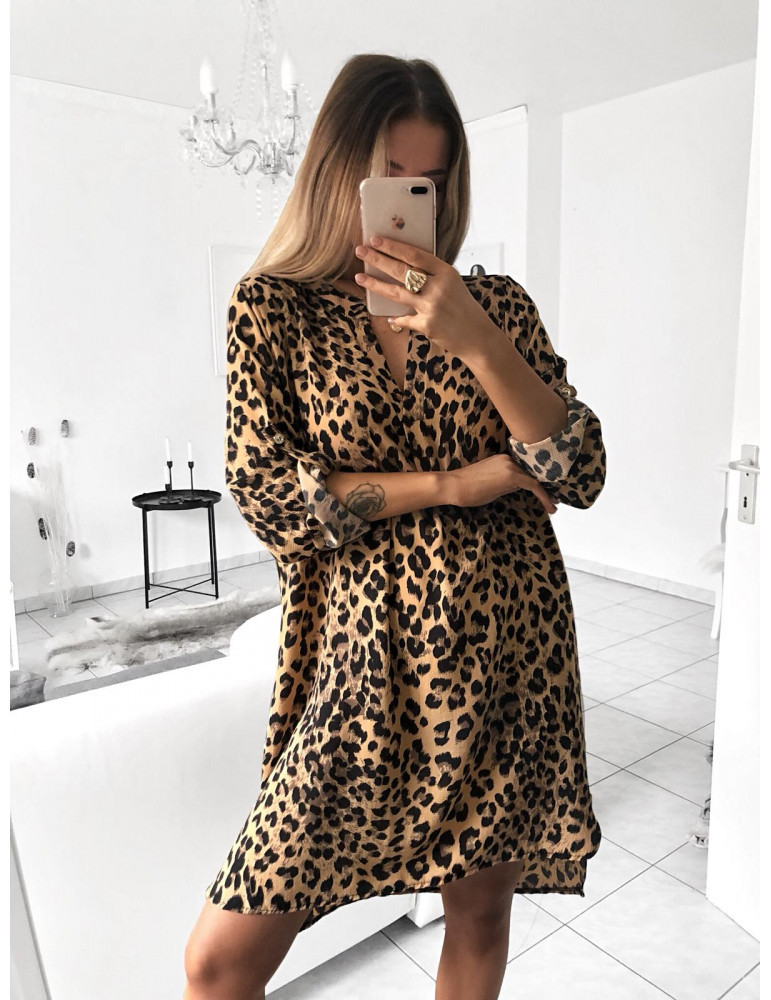 Shop Our Long Sleeve V-Neck Ladies Sexy Dress with Leopard Print