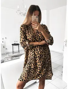 <span class=keywords><strong>Robe</strong></span> sexy pour femmes à manches longues et col en V, <span class=keywords><strong>robe</strong></span> chemise à imprimé serpent et léopard - Product Image 1